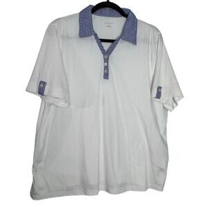 Allison Daley Top Womens 2X White Cotton Knit Polo Shirt Gingham Collar Casual